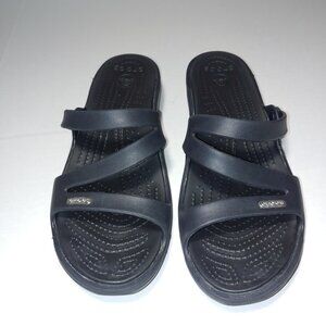 Crocs Wedge Strappy Slip on Sandals Black Size 10